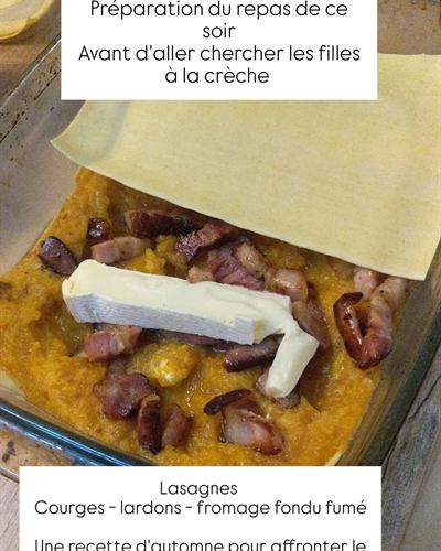 Lasagnes d'automne courge, lardons et fromage fumé