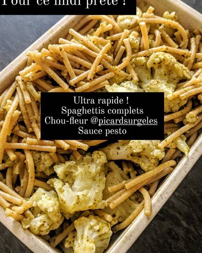 Spaghetti complets au chou-fleur et pesto