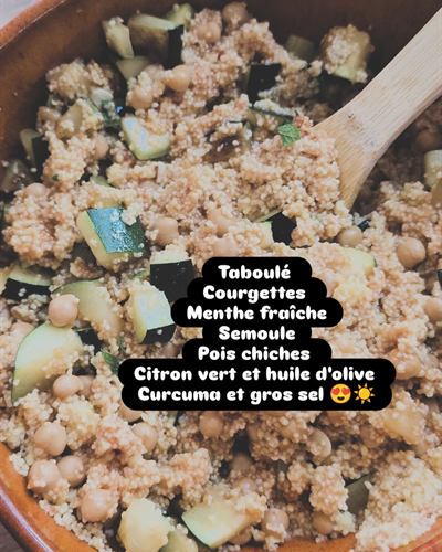 Taboulé courgettes, pois chiches, menthe et citron vert