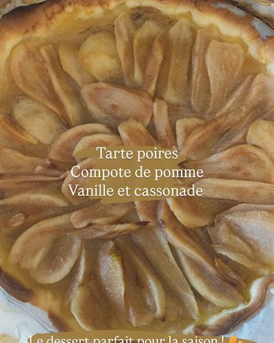 Tarte poires, compote, vanille et cassonade
