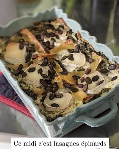 Lasagnes épinards, chèvre et graines de courge