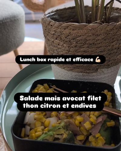 Lunch box maïs, avocat, thon, citron et endives