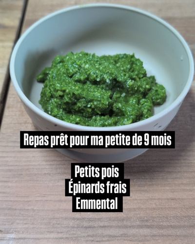 Purée petits pois, épinards et emmental pour bébé