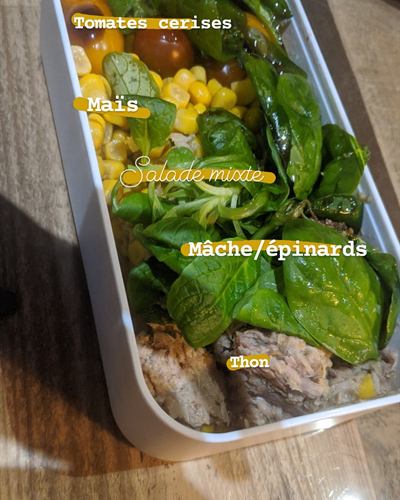 Salade mixte maïs, thon, mâche et épinards