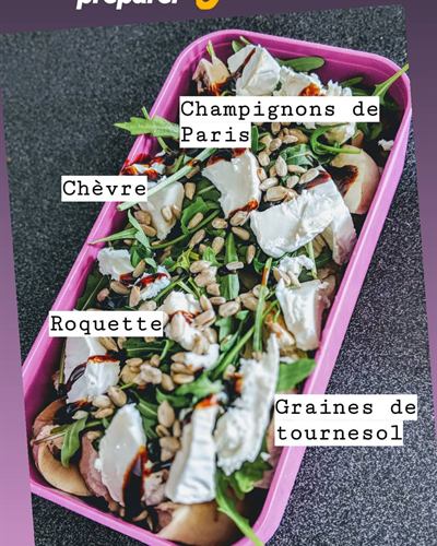 Boîte du midi chèvre, roquette, champignons et tournesol