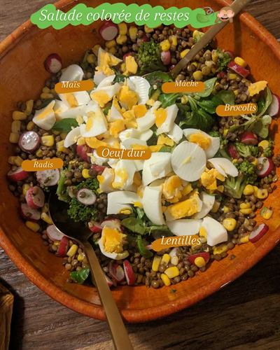 Salade colorée de lentilles, brocoli, radis et œuf