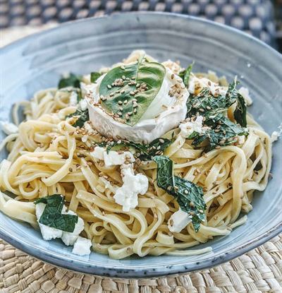 Fettuccini menthe~basilic et fromage frais de chèvre