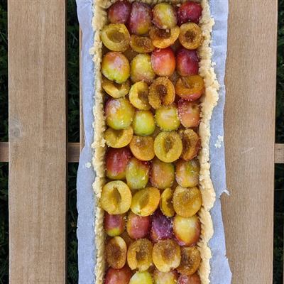Tarte aux mirabelles, pâte sablée à l'huile de coco