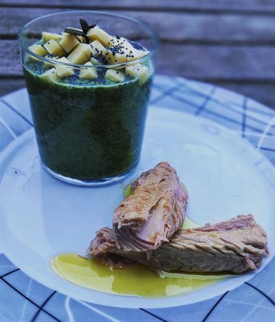 Mousse de blettes au beaufort et thon à l'huile d'olive