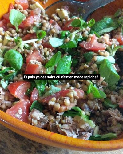 Salade express lentilles, avocat et thon