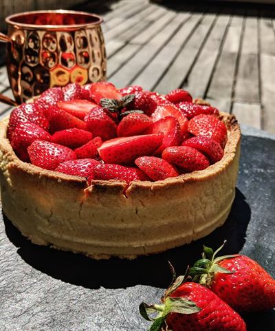 Tarte aux fraises de saison, crème pâtissière à la vanille