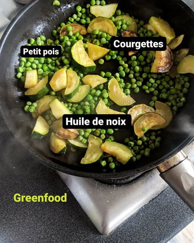 Greenfood : petits pois et courgettes à l'huile de noix