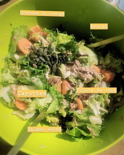 Salade thon, avocat, carottes et graines de courge