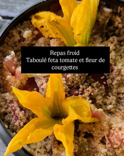 Taboulé feta, tomate et fleurs de courgette