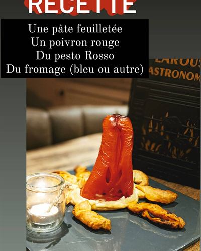 Feuilletés au poivron, pesto rosso et bleu