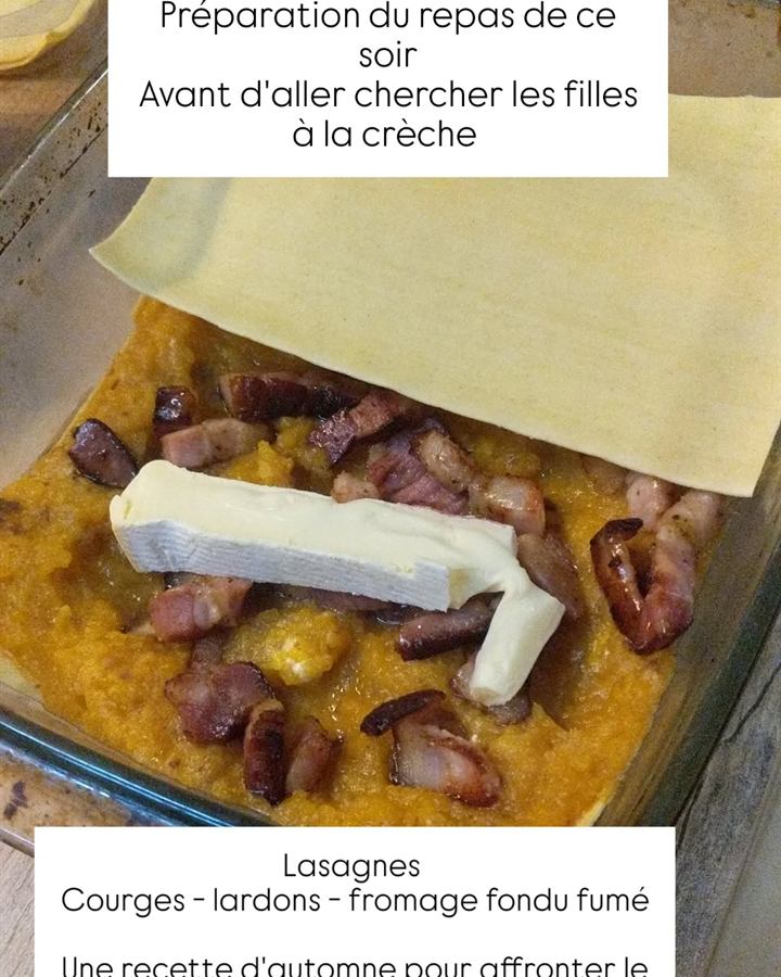 Lasagnes d'automne courge, lardons et fromage fumé