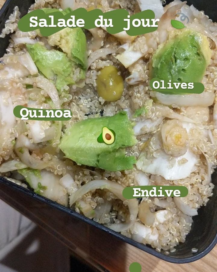 Salade du jour : quinoa, endive, olives et avocat