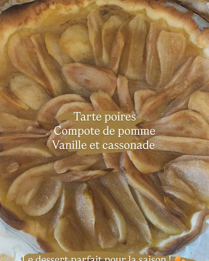 Tarte poires, compote, vanille et cassonade