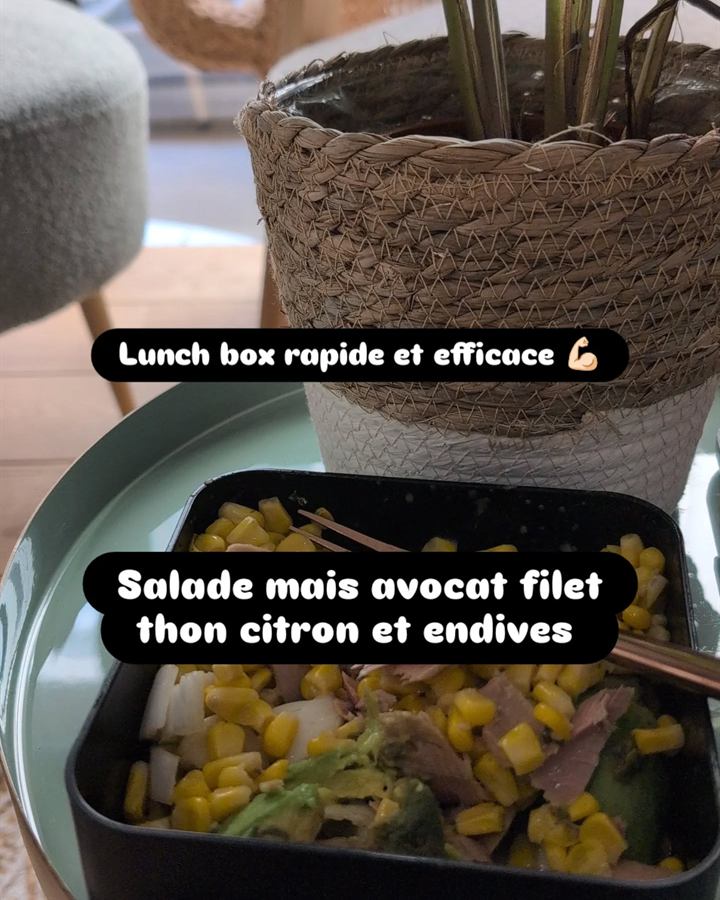 Lunch box maïs, avocat, thon, citron et endives