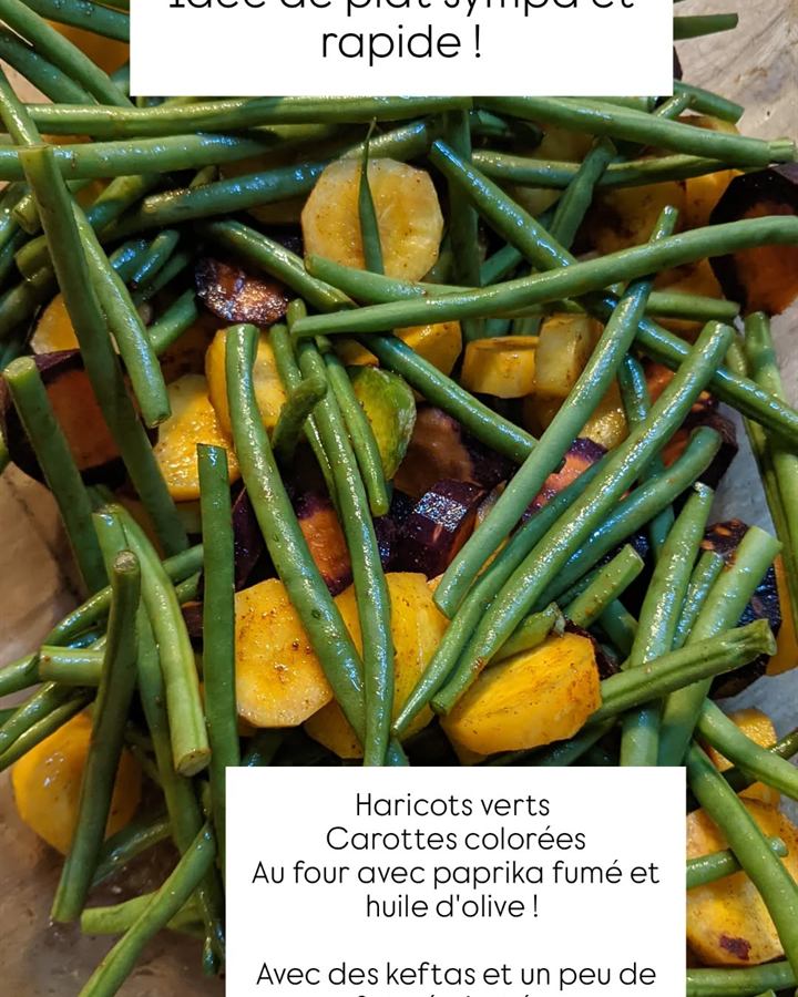 Haricots verts et carottes rôtis au paprika, keftas et feta