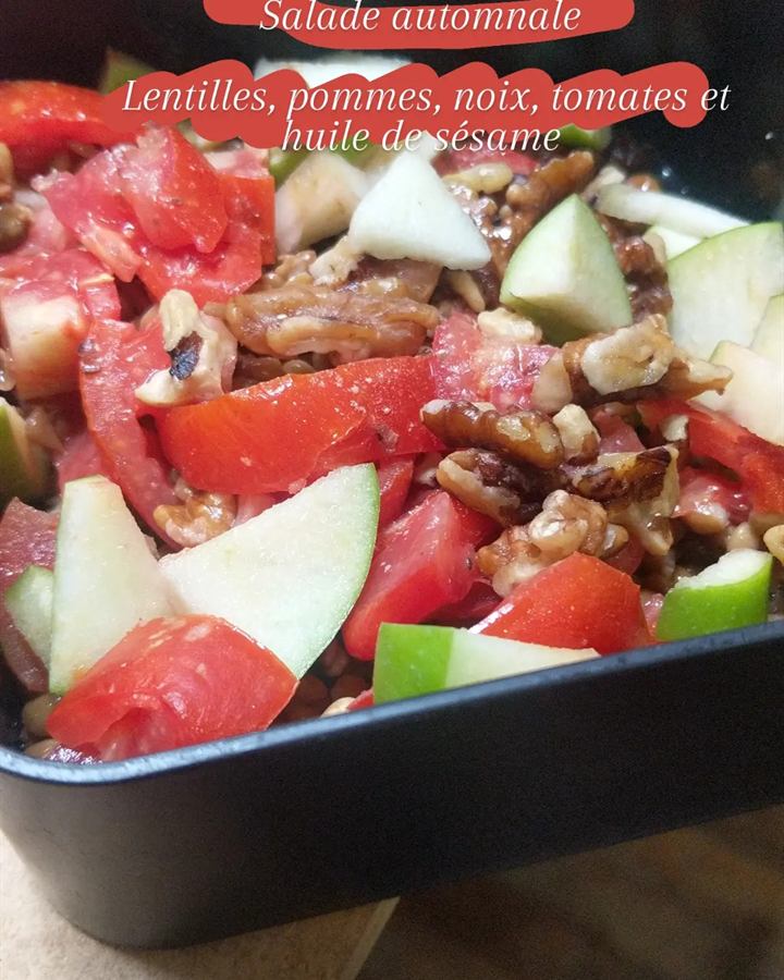 Salade automnale lentilles, pomme et noix
