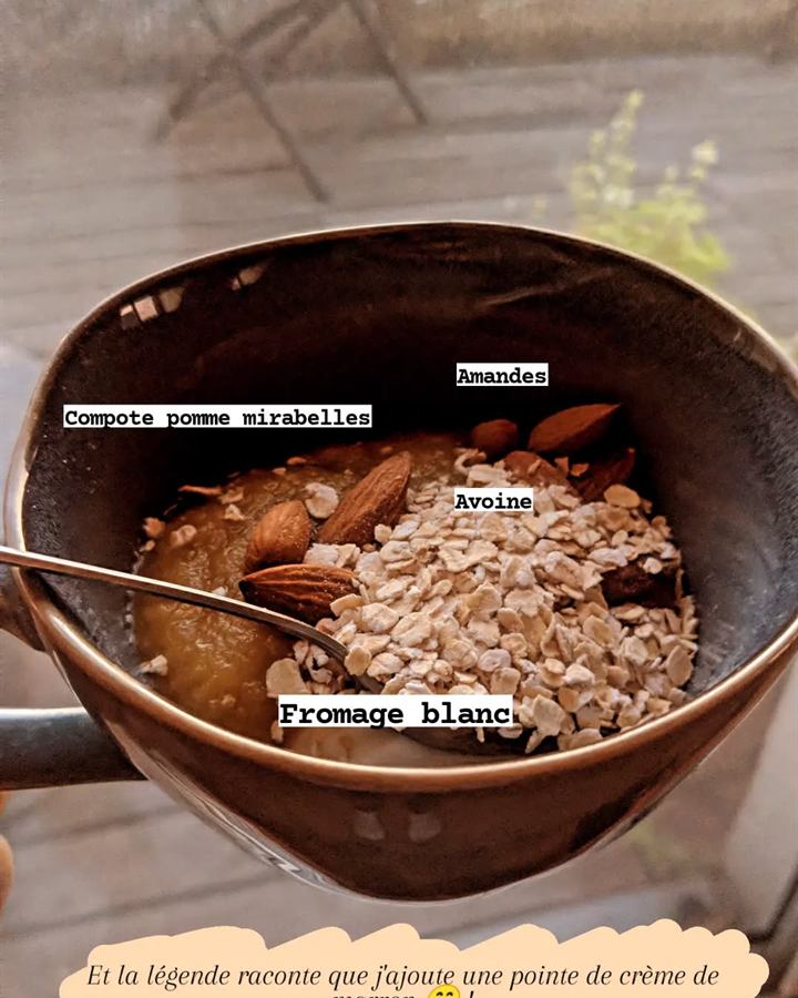 Bol compote pomme-mirabelle, avoine et crème de marrons