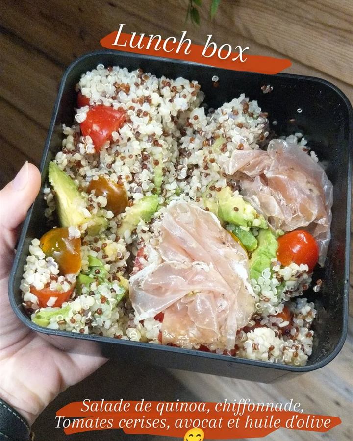 Lunch box quinoa, jambon, tomates cerises et avocat