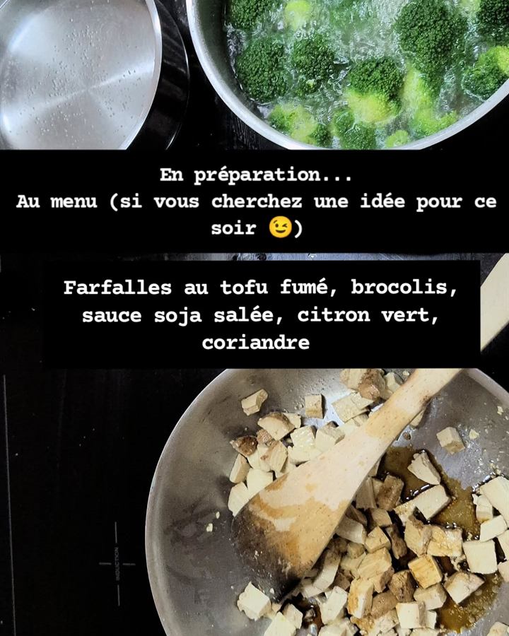 Farfalle au tofu fumé, brocoli, soja et citron vert