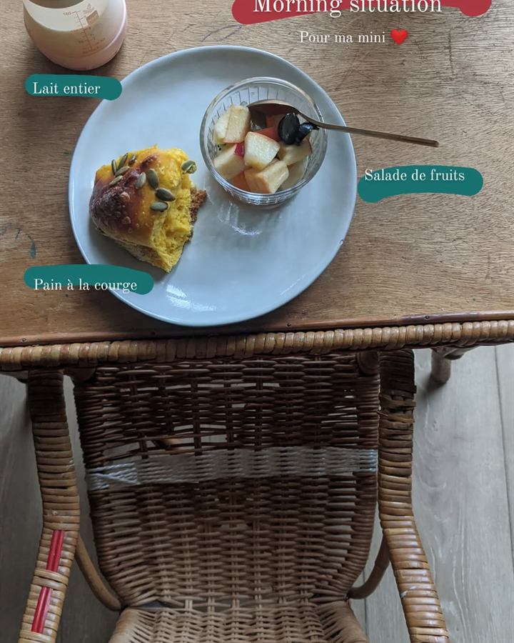 Petit-déjeuner des petits : pain à la courge, salade de fruits et lait