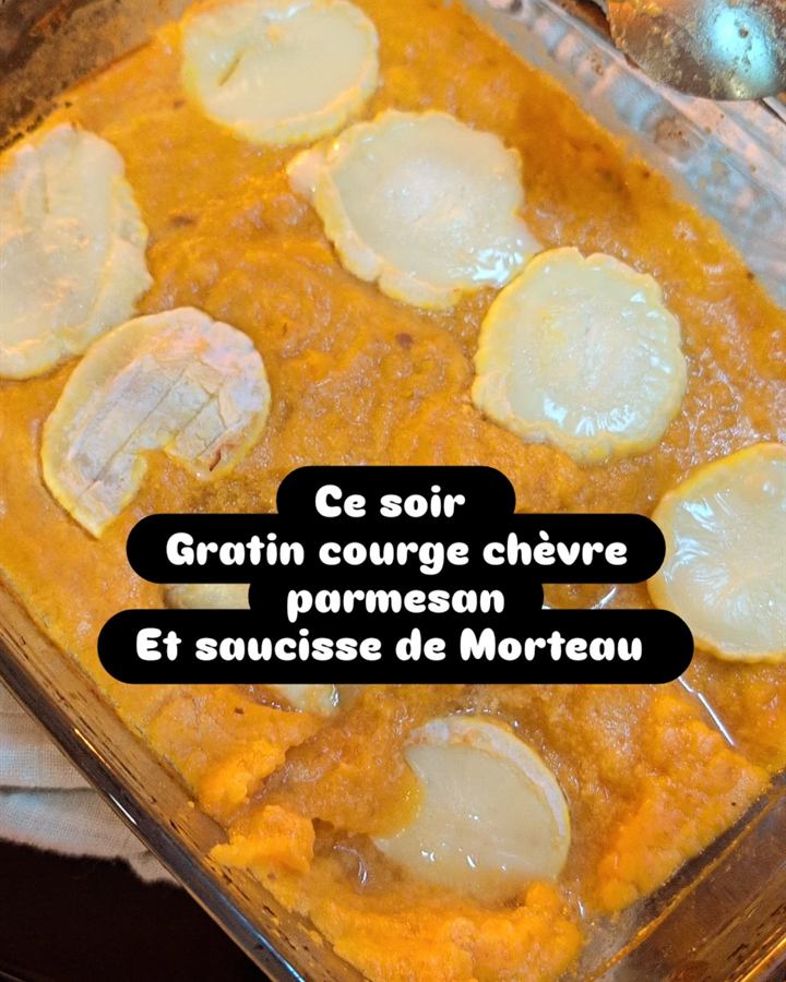 Gratin de courge au chèvre et saucisse de Morteau