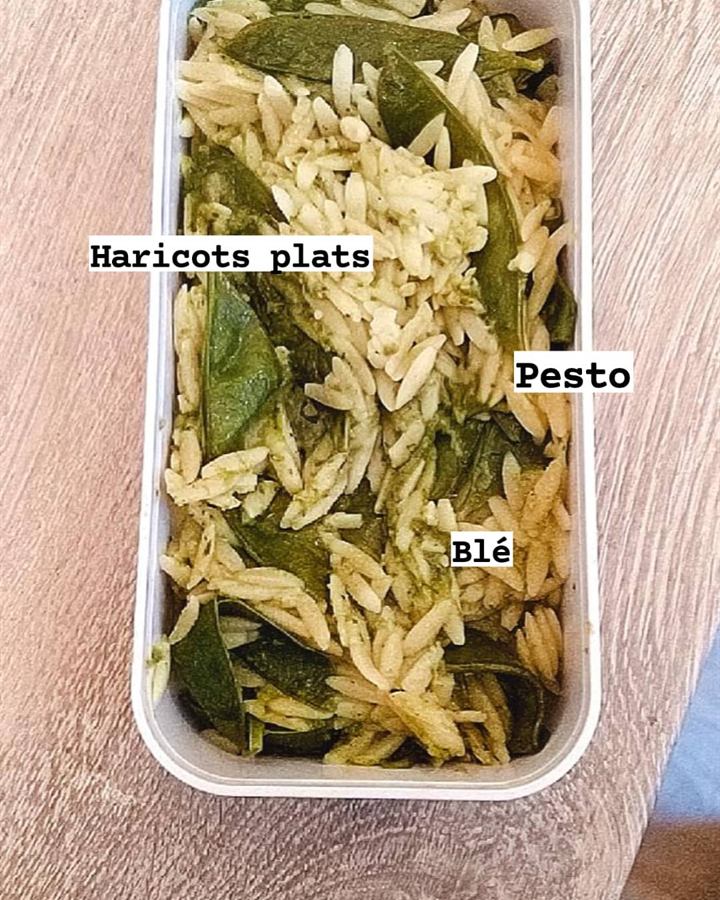 Blé, haricots plats et pesto