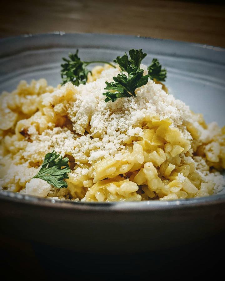 Risotto aux poireaux, parmesan et curry