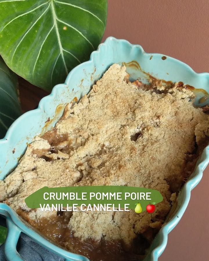 Crumble pomme, poire, vanille et cannelle