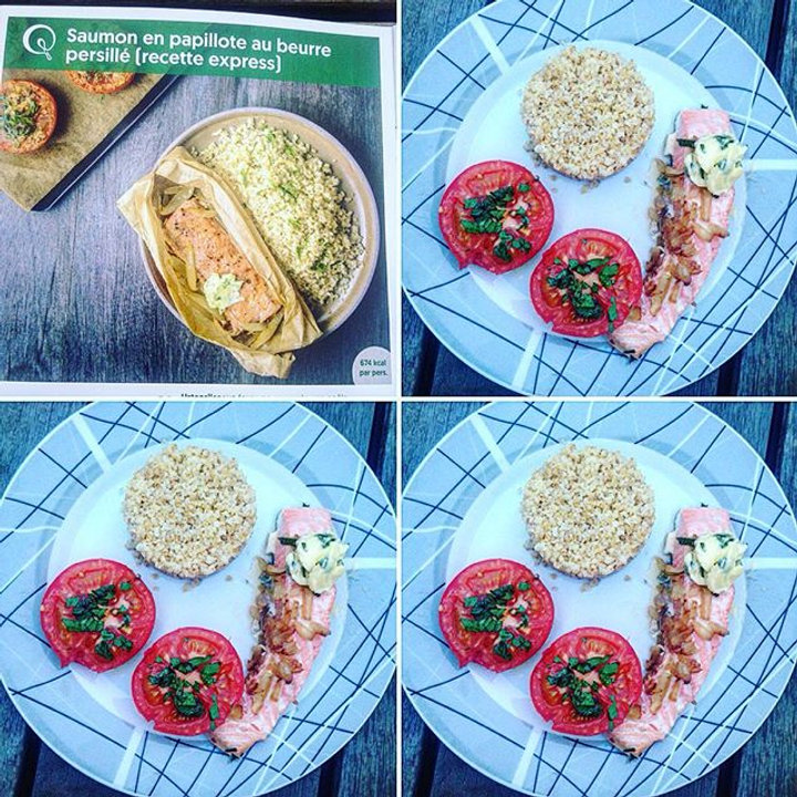 Pavé de saumon aux petits oignons, quinoa et tomate au persil frais
